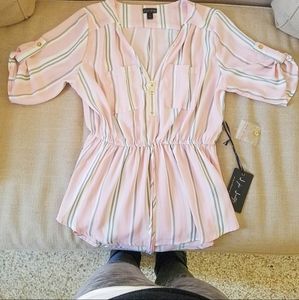 J FOR JUSTIFY | Pink, White and Gray Striped Top